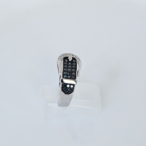 Genuine Blue & White Diamond Buckle Ring Sterling Silver Sz 7! - Picture 3 of 7